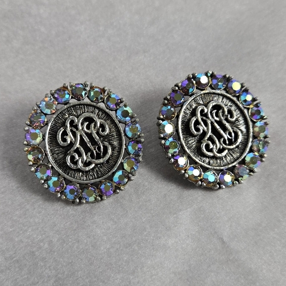 Elegant Silver and Multicolor Aurora  Rhinestones Clip On Earrings - Picture 13 of 15